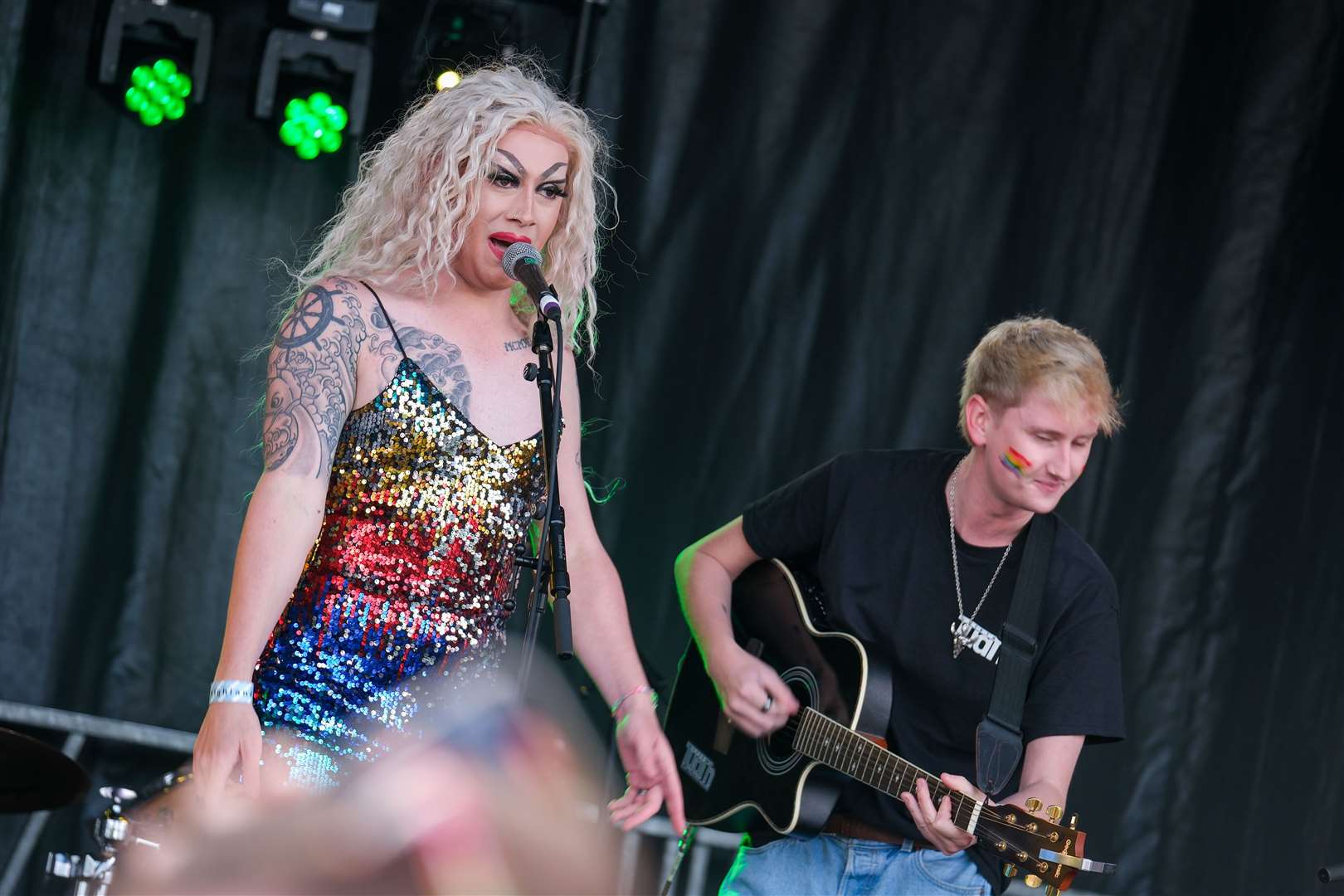 Venus Guytrap performing at Highland Pride 2023 as host of the Party in the Park. Picture: Alexander Williamson